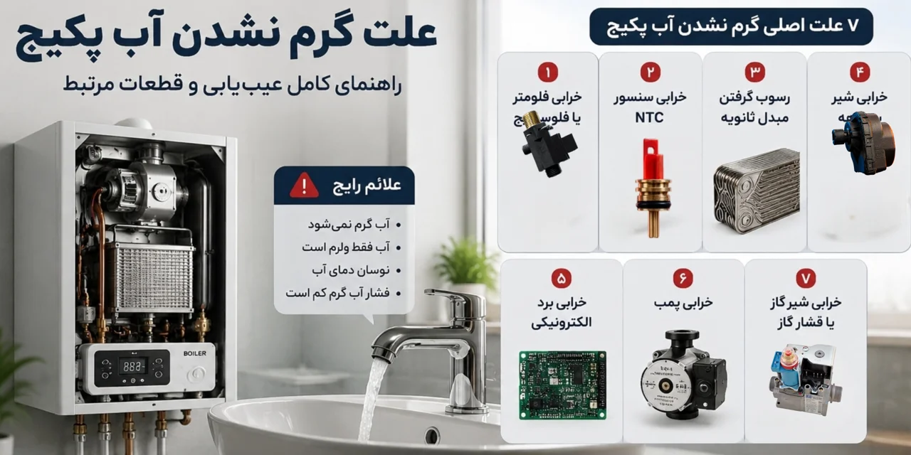 علت گرم نشدن آب پکیج ؛ بررسی کامل تمام دلایل+ معرفی قطعات معیوب