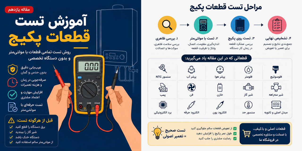 آموزش تست قطعات پکیج؛ روش تست تمامی قطعات با مولتی‌متر و بدون دستگاه تخصصی