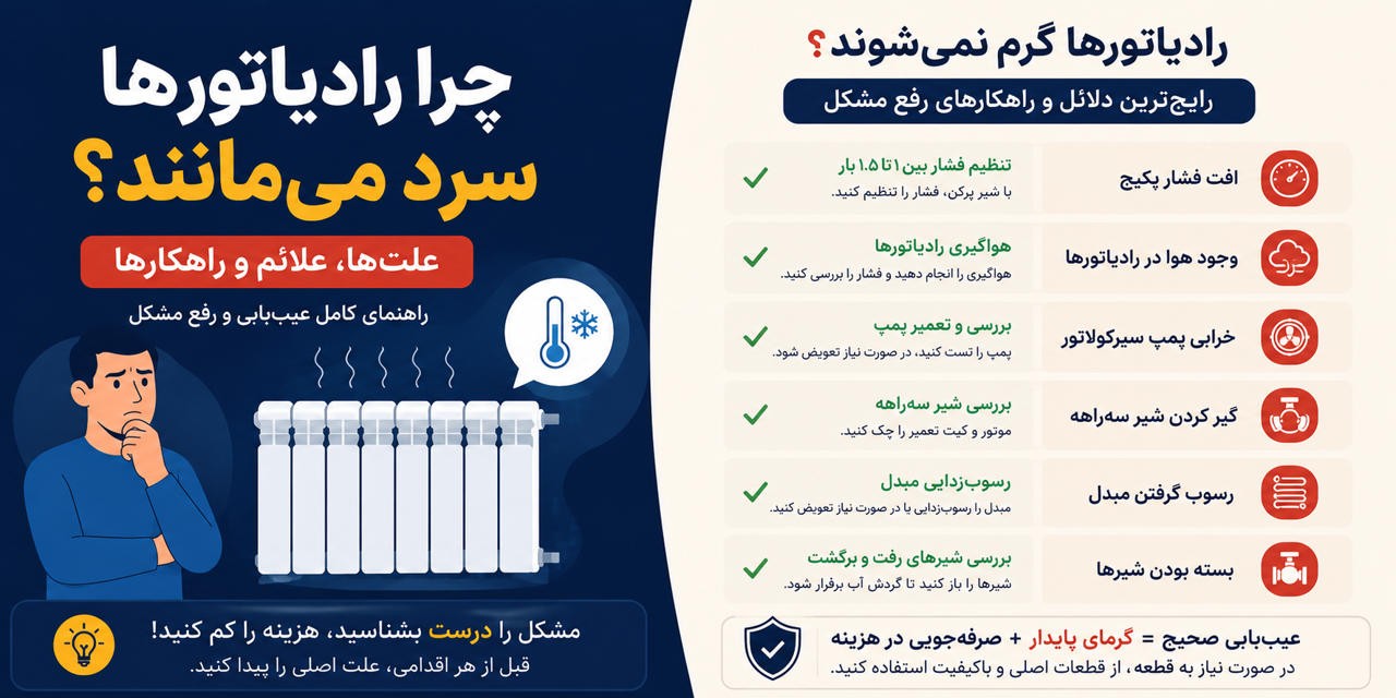 علت کار نکردن و سرد بودن رادیاتورهای پکیج | بررسی کامل علت‌ها و راه‌حل‌ها